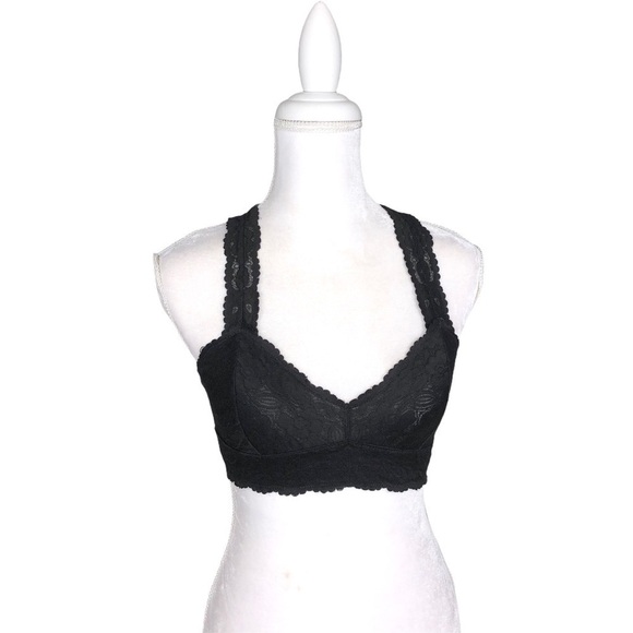 Free People Intimately black flower lace triangle bra bralette racerback small - Picture 13 of 13